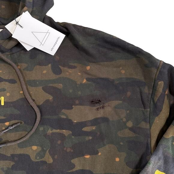 Eleven Paris Men's Acid Green Camo Distressed Hoodie Sweatshirt Size M $170 - Picture 12 of 12